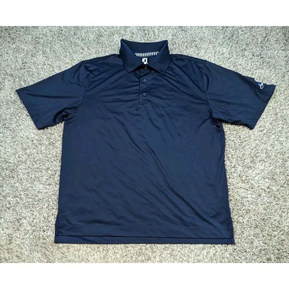 FootJoy Polo Shirt Mens Large Navy Blue Golf Stretch Performance Shadow Wood CC